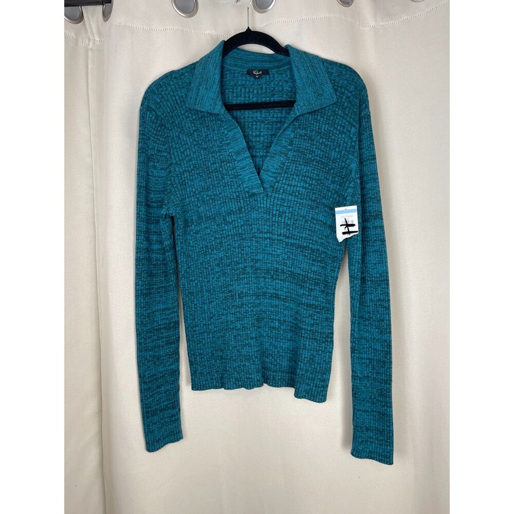 Rails Teal Ribbed Polo Sweater Top Size XL – Cotton Silk Blend Long Sleeve